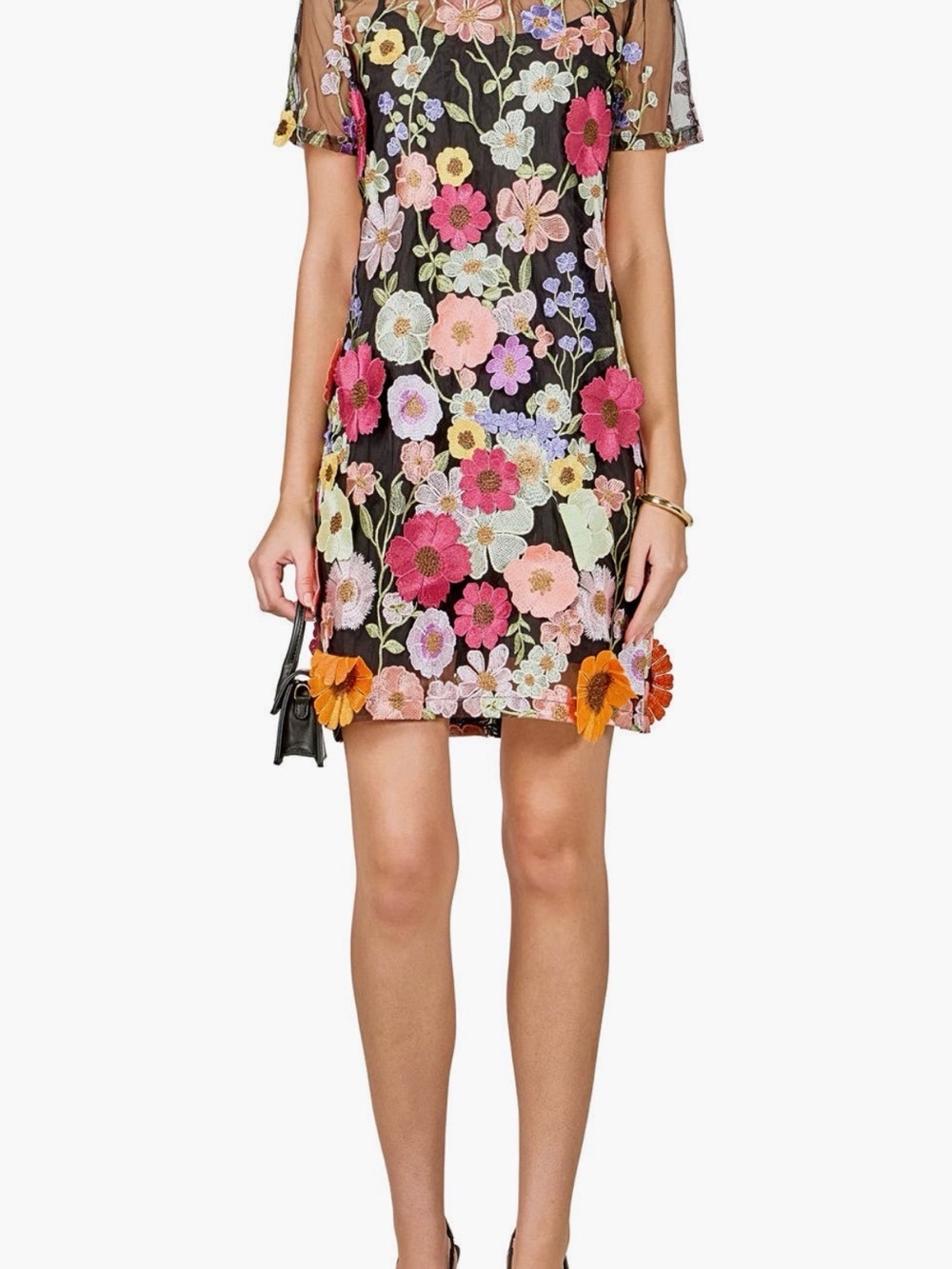 NWT Endless Rose 3D Floral Appliqué Mesh Shift Dress S $130